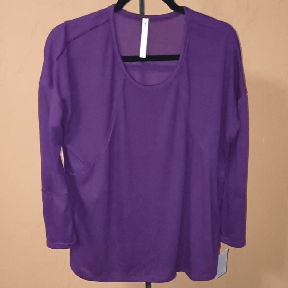 NWT Vibrant Purple Long Sleeve Crew Neck Side Slit Top Size Small